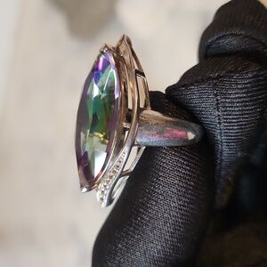 .925 Sterling Silver | Mystic Topaz | White Topaz Ring Sz 7